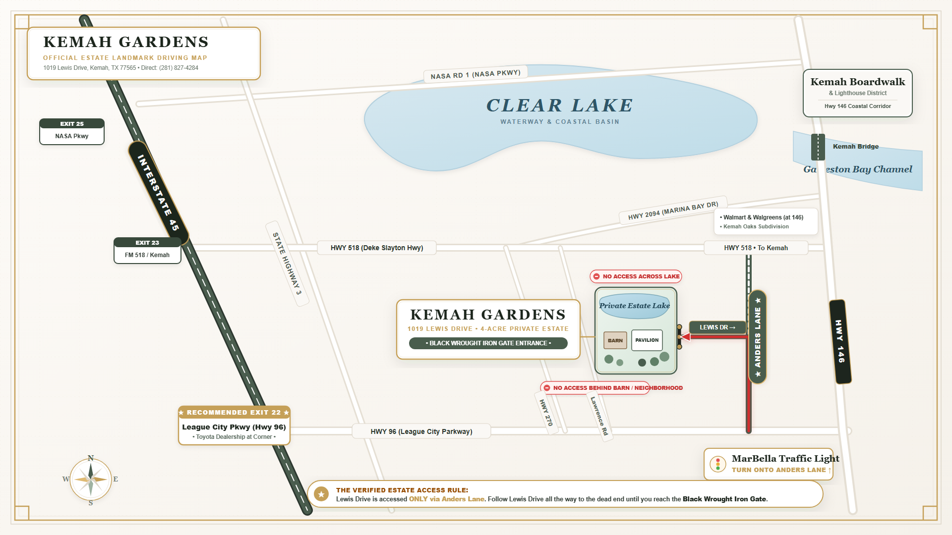 Official Kemah Gardens Illustrated Driving Map & Landmarks